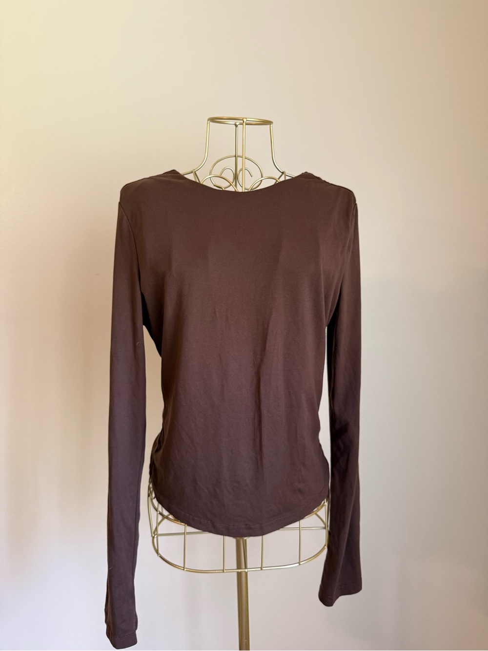 Women's open back Long Sleeve Basic Tee - Brown